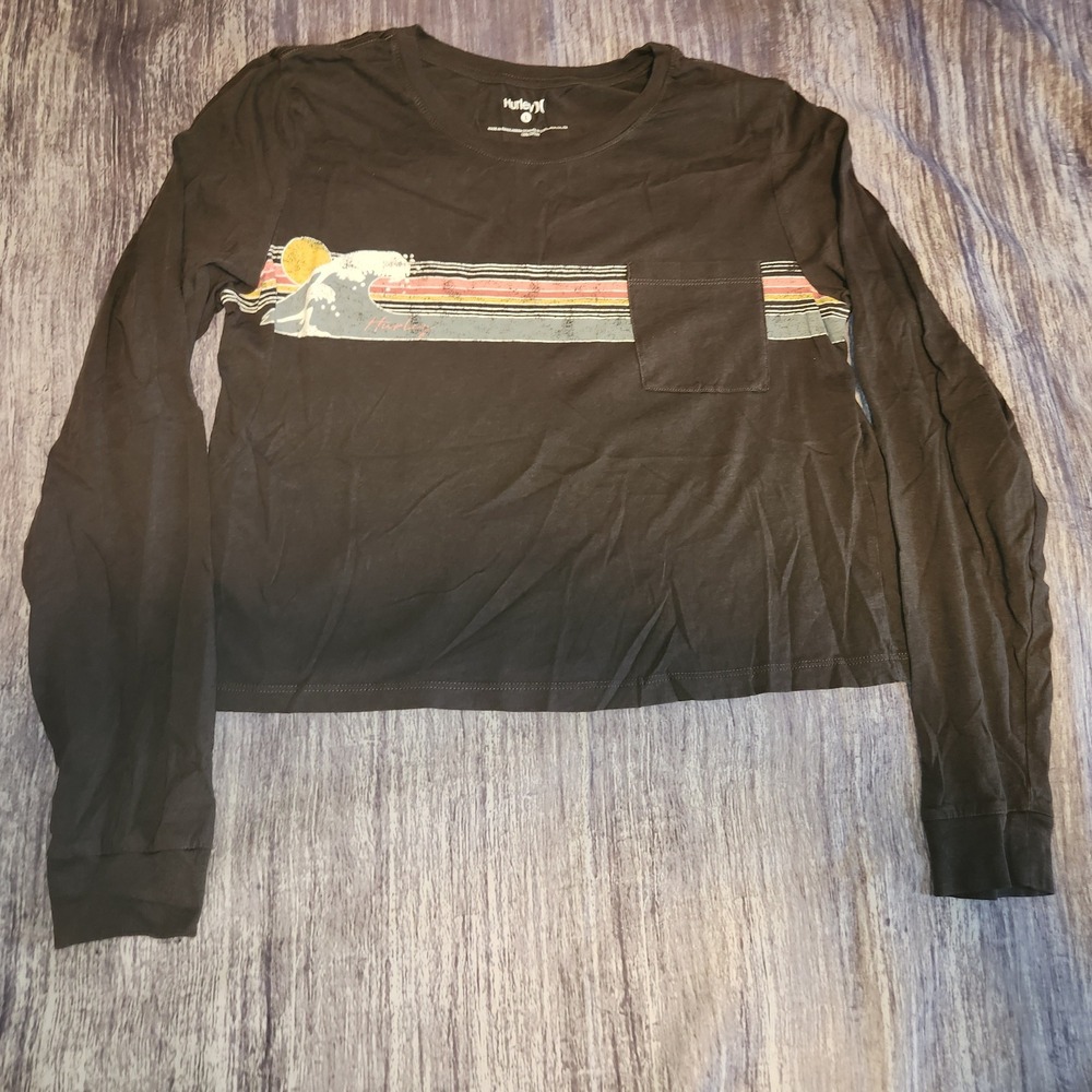 Hurley Womens Long Sleeve Graphic T Shirt Size L‎ Surfing Beachy Casual Top